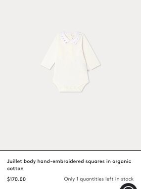 BONPOINT Juillet body hand-embroidered squares in organic cotton Size  6 Months